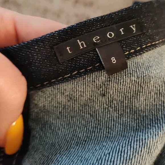 Theory Denim A-line Skirt Sz 8 Lonita C Terni Raw Made In USA - Picture 5 of 8
